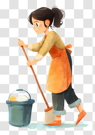 Girl Doing Chores - Woman Cleaning With Mop Transparent PNG