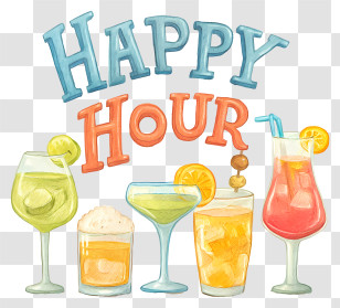 Happy Hour Day - Colorful Happy Hour Drinks Illustration Transparent PNG