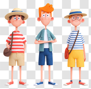 Boys In Summer Vacation - Cartoon Characters In Summer Outfits Transparent PNG