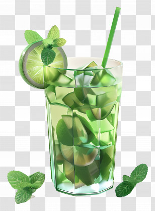 Mojito - Refreshing Lime Drink With Mint And Ice Cubes Transparent PNG