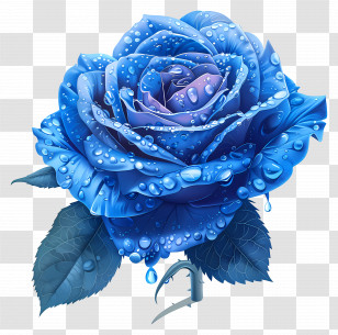 Blue Rose - Beautiful Blue Rose With Dew Drops Transparent PNG