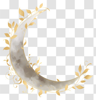 Crescent Moon - Decorative Crescent Moon With Golden Leaves Transparent PNG