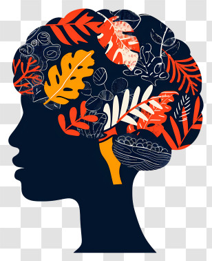 Brain Mind - Silhouette Design With Botanical Elements Transparent PNG