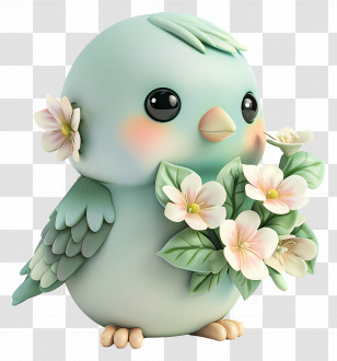 Clay Bire - Adorable Blue Bird Holding Flowers Transparent PNG