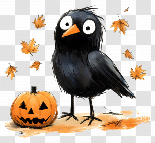 Halloween Raven - Halloween Crow With Pumpkin Transparent PNG