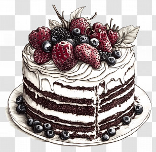 Cake Drawing - Berry Cake With Cream Layers Transparent PNG