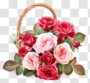 Valentine Rose Bunch Floral Art - Basket Of Roses For Romantic Setting Transparent PNG