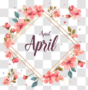 Hello April - April Floral Frame With Pink Blossoms Transparent PNG