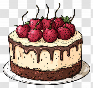 Cake Drawing - Layered Cake With Cherries Transparent PNG