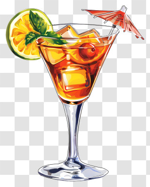 Cocktail Day - Refreshing Orange Cocktail With Umbrella Decoration Transparent PNG