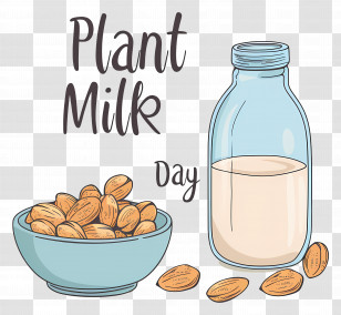 World Plant Milk Day - Plant Milk Day With Almonds And Bottle Transparent PNG