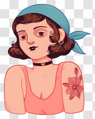 Retro Girl Tattoo - Girl With Tattoo And Bandana Illustration Transparent PNG