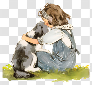 Story Time - Girl Hugging Her Dog In The Grass Transparent PNG