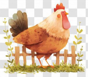 Cute Hen - Farm Chicken By A Fence Transparent PNG