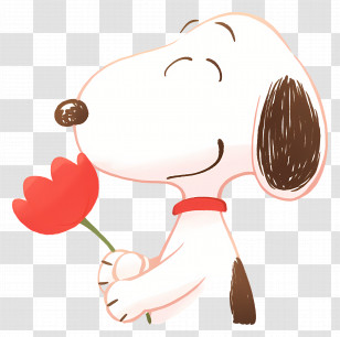 Snoopy - Cute Cartoon Dog Holding A Red Flower Transparent PNG