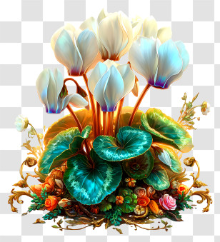 Radiant Flower Art - Luminous White Flower Bouquet Transparent PNG