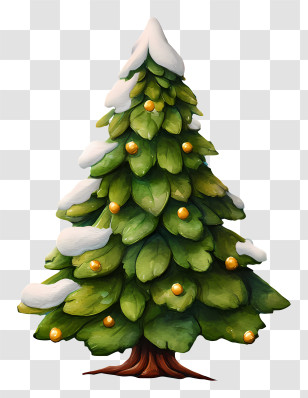 Merry Christmas Text - Snowy Christmas Tree With Ornaments Transparent PNG