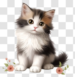 Valentine Cat - Adorable Fluffy Kitten With Flowers Transparent PNG