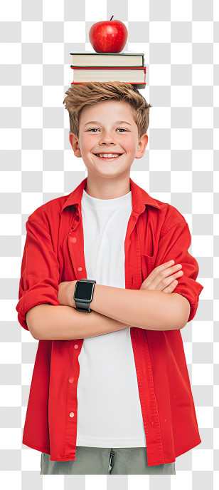 Schoolboy Balancing Books - Boy With Books And Apple Transparent PNG
