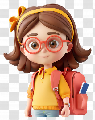 Little Girl Character - School Girl Cartoon Character With Backpack Transparent PNG