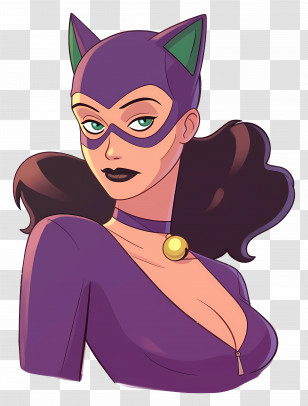 Catwoman - Female Cartoon Superhero In Purple Costume Transparent PNG