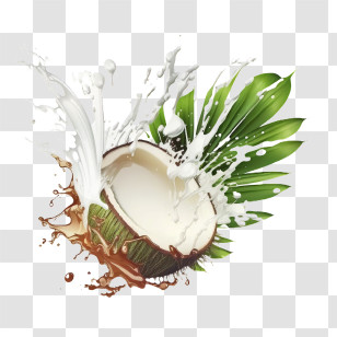 Coconut Splash
 - Coconut Splash With Milk And Leaves Transparent PNG