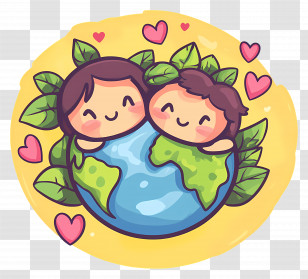 Environmental Sustainability - Earth With Kids Hugging In A Cartoon Style Transparent PNG