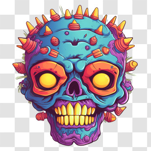 Zombie Skull - Colorful Spiked Skull Illustration In Punk Style Transparent PNG