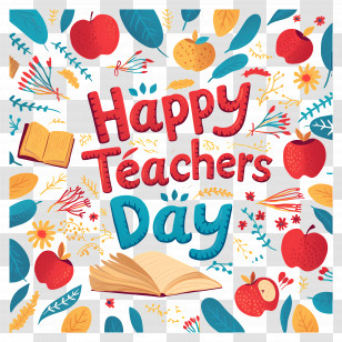 Happy Teachers Day - Happy Teachers Day Celebration With Apples And Books Transparent PNG