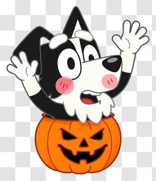 Dog Out Of Pumpkin - Black And White Dog In Pumpkin Cartoon Illustration Transparent PNG