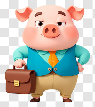 Pig Mascot Going To Office - Business Pig Cartoon With Briefcase Transparent PNG