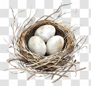 Nest - Bird Nest With Three Eggs Illustration Transparent PNG