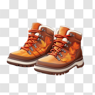 Autumn Boots - Autumn-Themed Hiking Boots With Leaf Pattern Transparent PNG
