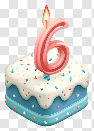 Number Shape Candle - Birthday Cake With Number 6 Candle Transparent PNG