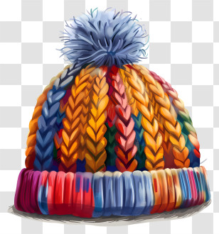 Knit Cap - Colorful Knitted Hat With Pom-pom Transparent PNG