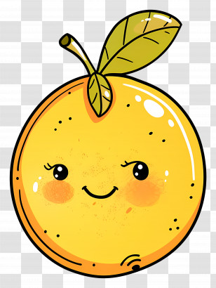 Doodle Lemon - Cartoon Orange Fruit With Smiling Face Transparent PNG