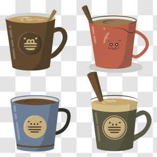 Cups Of Hot Drinks - Cute Coffee Cups Collection Transparent PNG