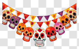 Day Of The Dead Skulls - Day Of The Dead Sugar Skull Garland Decor Transparent PNG