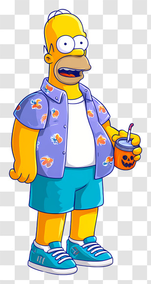 Homer Simpson Halloween Outfit - Yellow Cartoon Man With Drink Transparent PNG