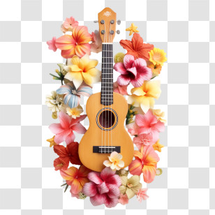 Hawaii - Ukulele With Tropical Flowers Transparent PNG