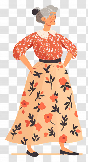 Old Woman - Elderly Woman In Floral Skirt Transparent PNG