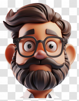 Man Face - Stylized Cartoon Bearded Man Illustration Transparent PNG