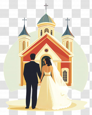 Wedding Church - Elegant Wedding Church With Bride And Groom Transparent PNG