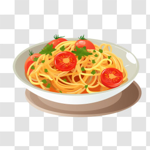 Spaghetti - Spaghetti Garnished With Tomatoes In A Bowl Transparent PNG