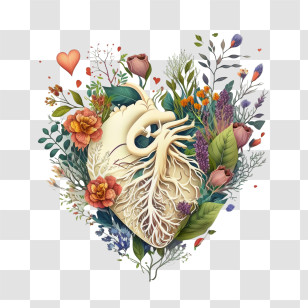Heart And Flowers
 - Anatomical Heart With Flowers Illustration Transparent PNG