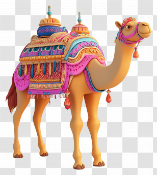 Pushkar Camel Fair - Colorfully Decorated Camel With Saddle Transparent PNG