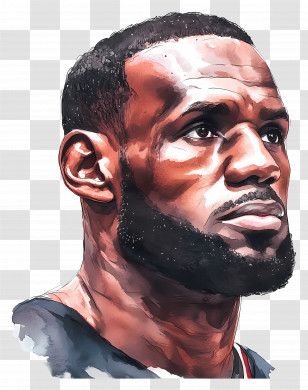 Lebron James - Watercolor Portrait Of Focused Athlete Transparent PNG