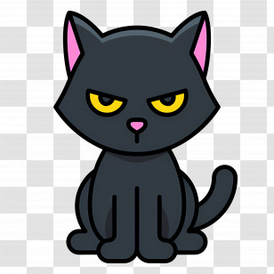 Halloween Cat - Black Cartoon Cat With Yellow Eyes Transparent PNG
