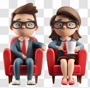Sitting People Cartoon - Cartoon Couple In Business Attire Transparent PNG