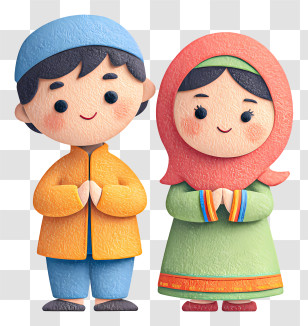 Ramadan Boy And Girl - Cute Cartoon Characters In Traditional Clothing Transparent PNG